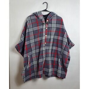 WEATHERPROOF Plaid Fleece‎ Hooded Poncho Cape O/S White Red Black Gray Jacket